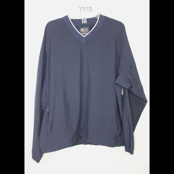 ADIDAS MENS V-NECK COACHES PULLOVER JACKET LS NAVY BLUE SIZE LARGE - Picture 1 of 9